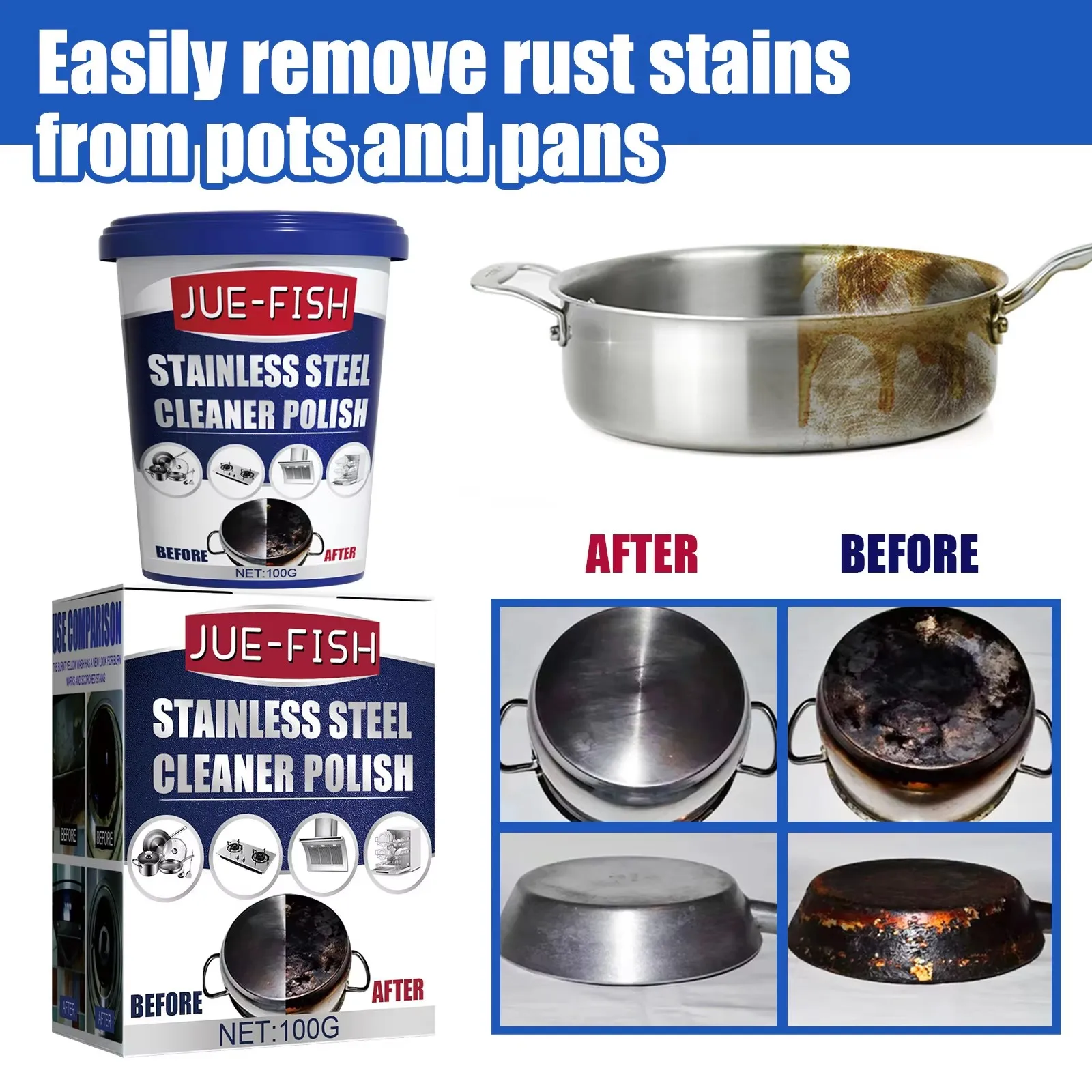 Cookware Cleaner Paste Pot Bottom Scale Remover Kitchen Metal Polishing Kitchenware Rust Removal Stainless Steel Cleaning Cream