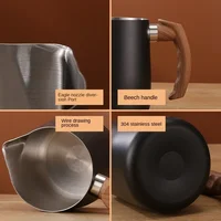 600/900ML Milk Frothing Pitcher with Precise Scale Wooden Handle Dripless Spout Stainless Steel Latte Coffee Cup Coffeeware 5