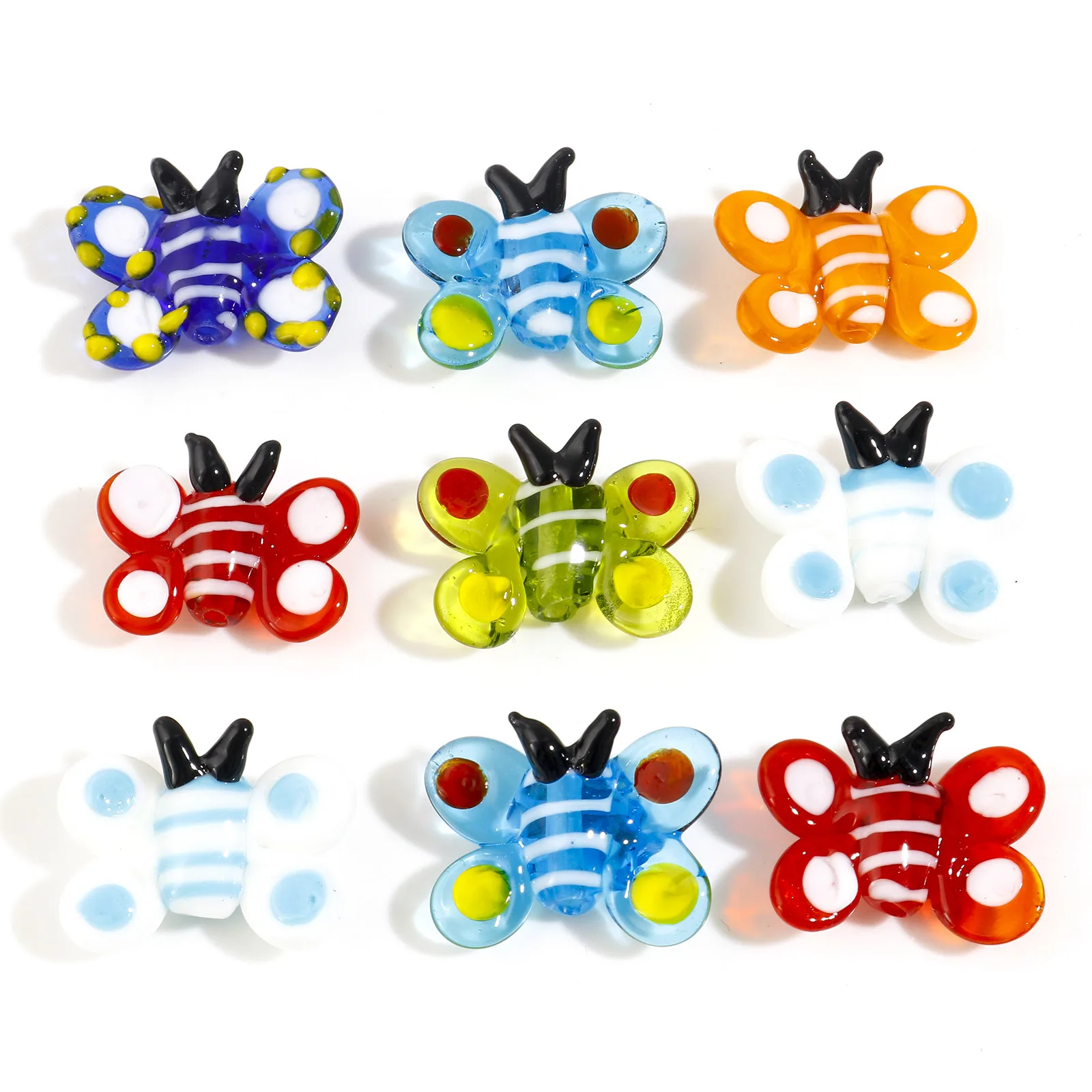 2 Pcs Cute Cartoon Lampwork Glass Insect Beads Butterfly Animal Multicolor Spacer Beads Bracciali Fai Da Te Gioielli Circa 24Mm X 19Mm