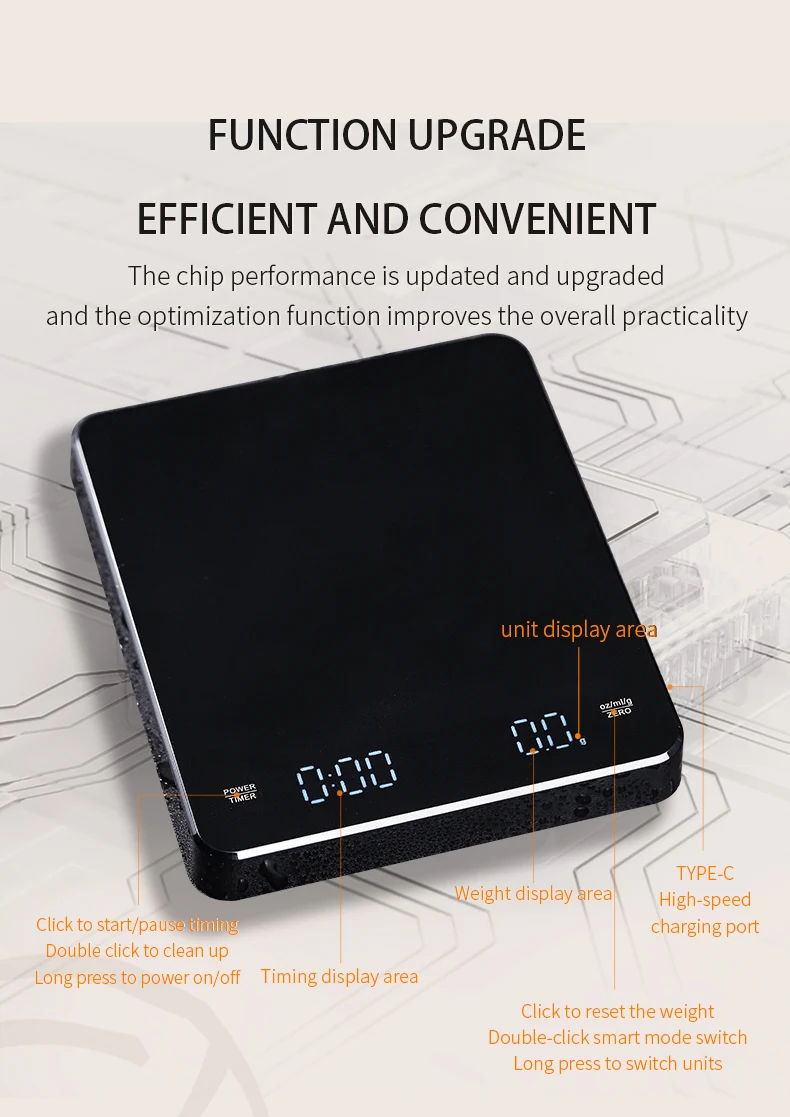 Description Picture 6 of itemBincoo LED Digital Kitchen Coffee Scale High Precision Cyclic Rechargeable Espresso Electronic Scale Home Barista Accessories