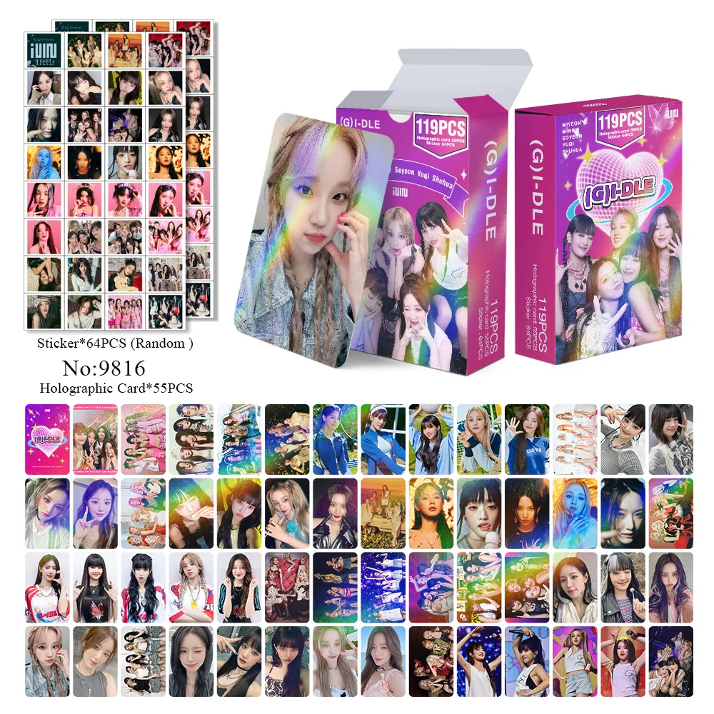 Lomo Cards 119Pcs/Set Kpop GIDLE HEAT Laser HD Lomo Card Stickers Photocard Double Sided Printed SHUHUA YUQI Fans Collection Postcard Gift, cartoon stickers, lomo cards, bookmark postcard