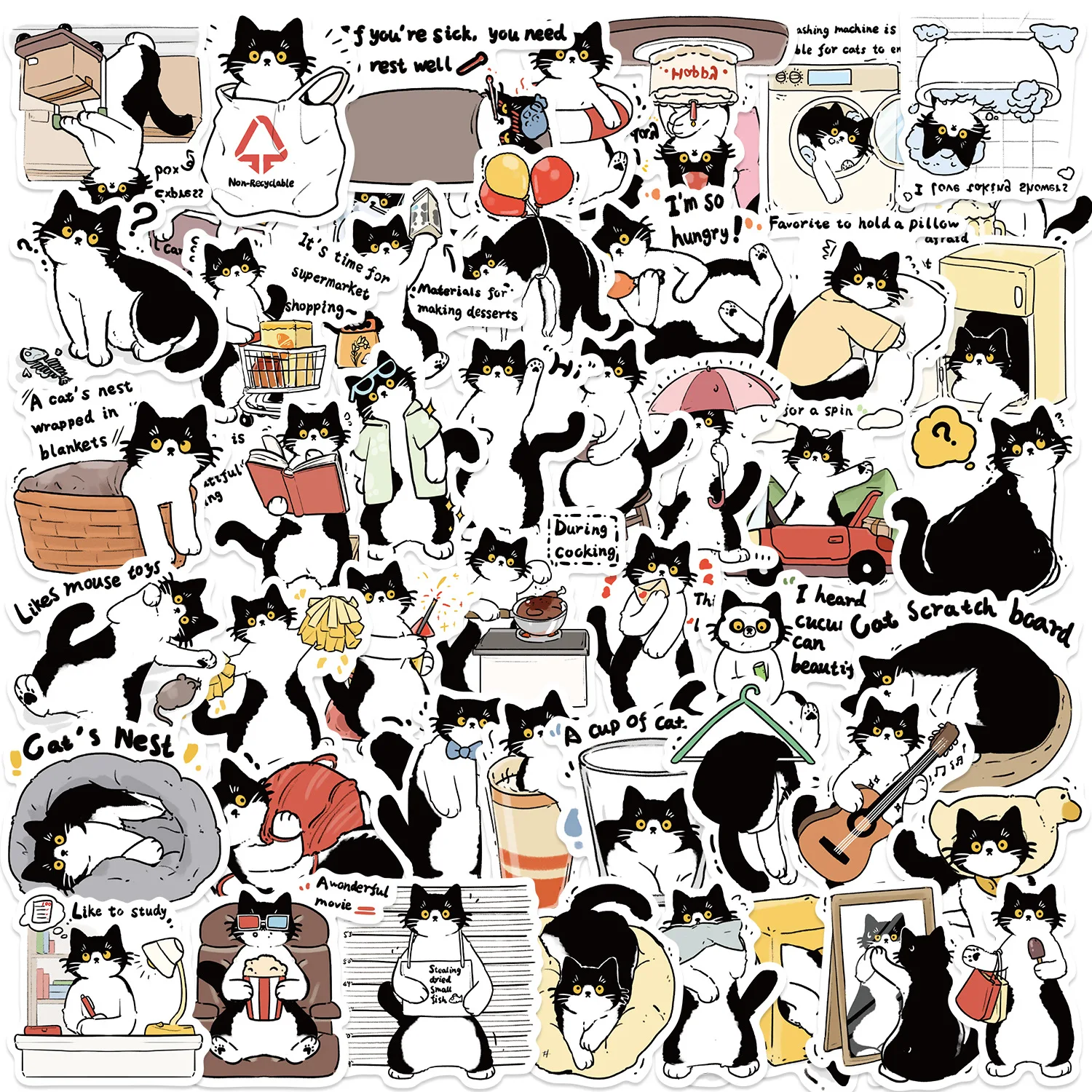 10/50 stücke Nette Smoking Katze Tiere Cartoon Graffiti Aufkleber Telefon Gitarre Laptop Notebook Koffer Tasse Wasserdichte Aufkleber Kinder Spielzeug