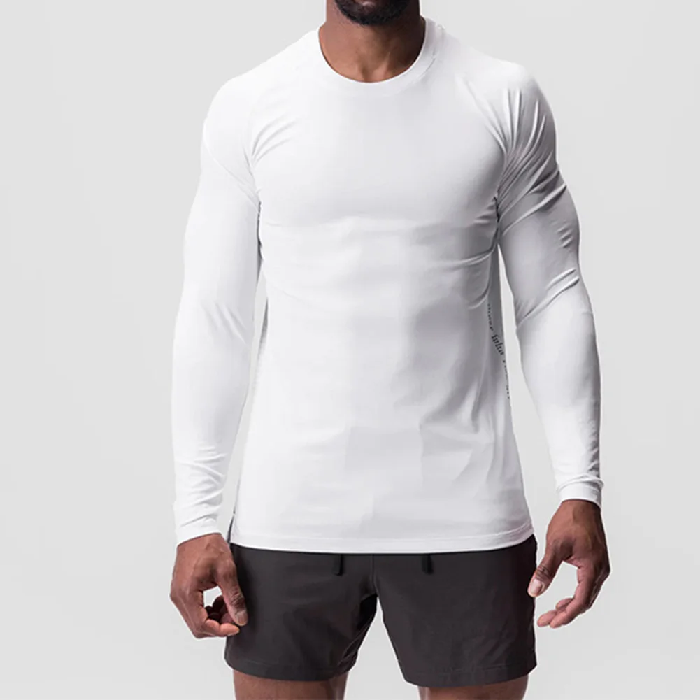 

Mens Slim Muscle Fit Long Sleeve T Shirts Crew Neck Gym Plain Sport Tee Tops