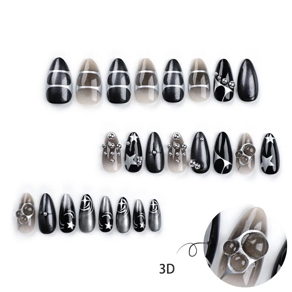 Manicure Long Almond False Nails 3D Bow Romantic Heart Press on Nails Detachable French Nail Tips DIY