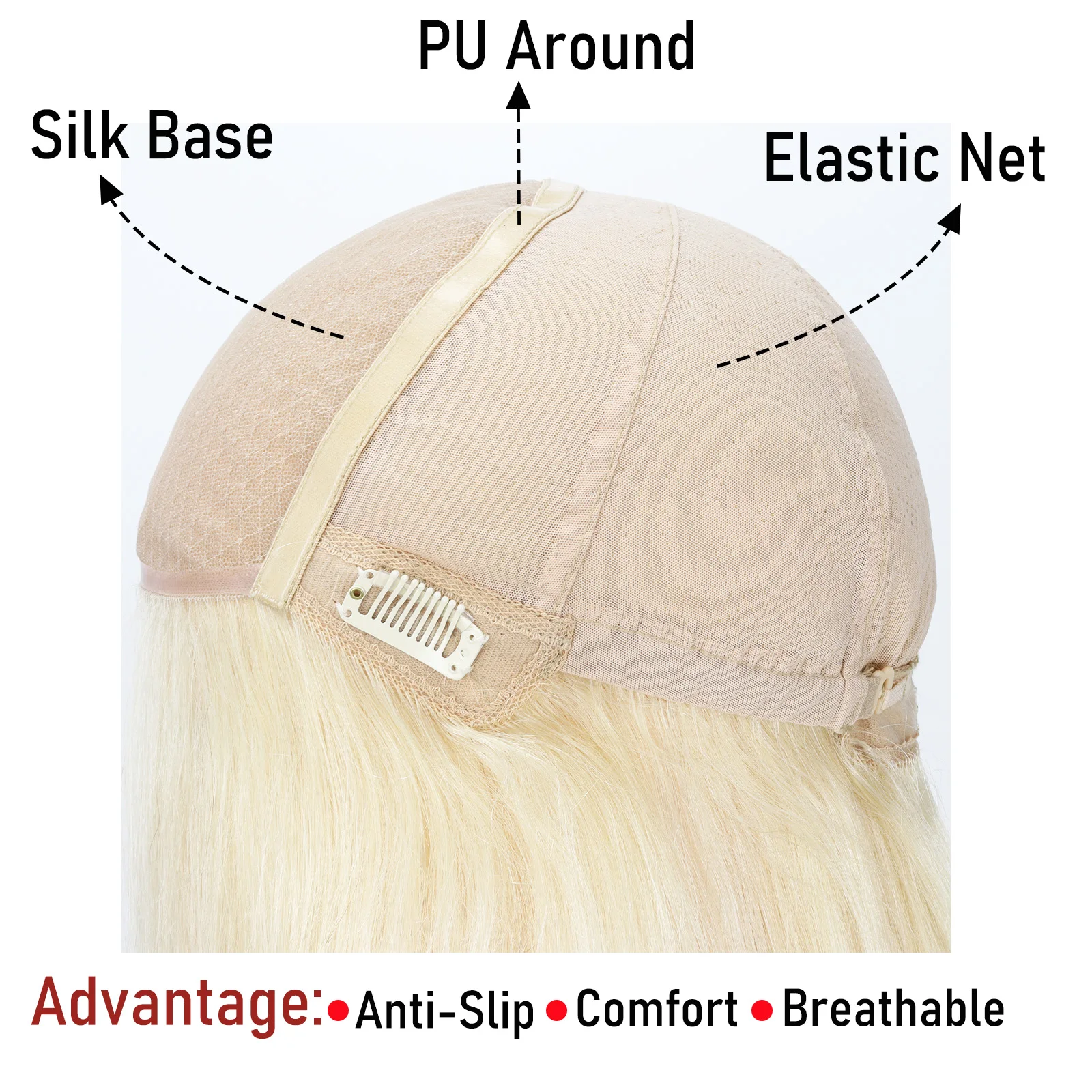 라이트 블론드 인모 6x6인치 실크 스킨 베이스 가발 18인치 100% 천연 유럽인모 가발 자연스러운 두피 PU와 탄성망