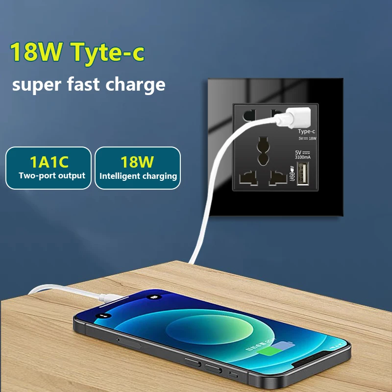 black wall power outlet com porta usb 01