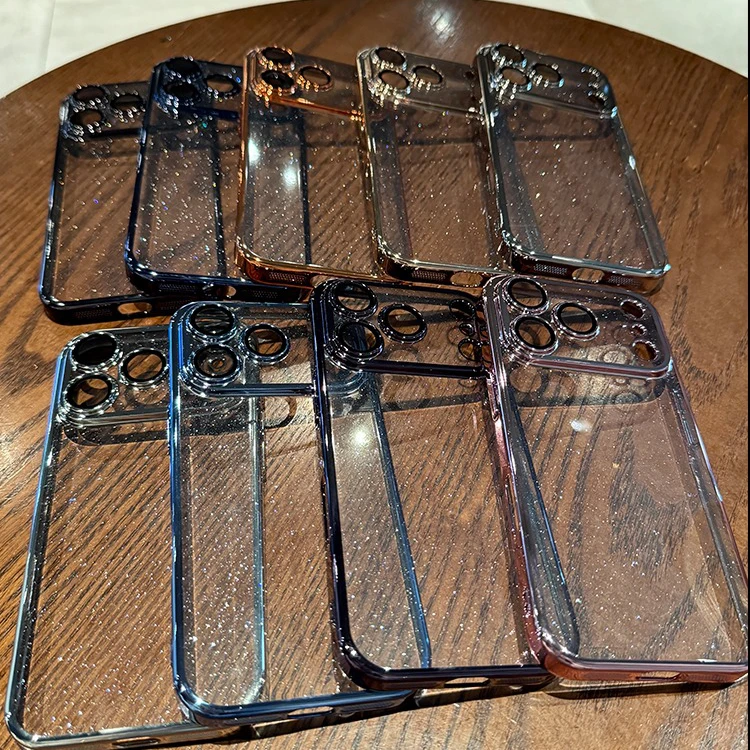 Premium Glitter Plated Clear Case with Lens Protection & Transparent Bling Cover