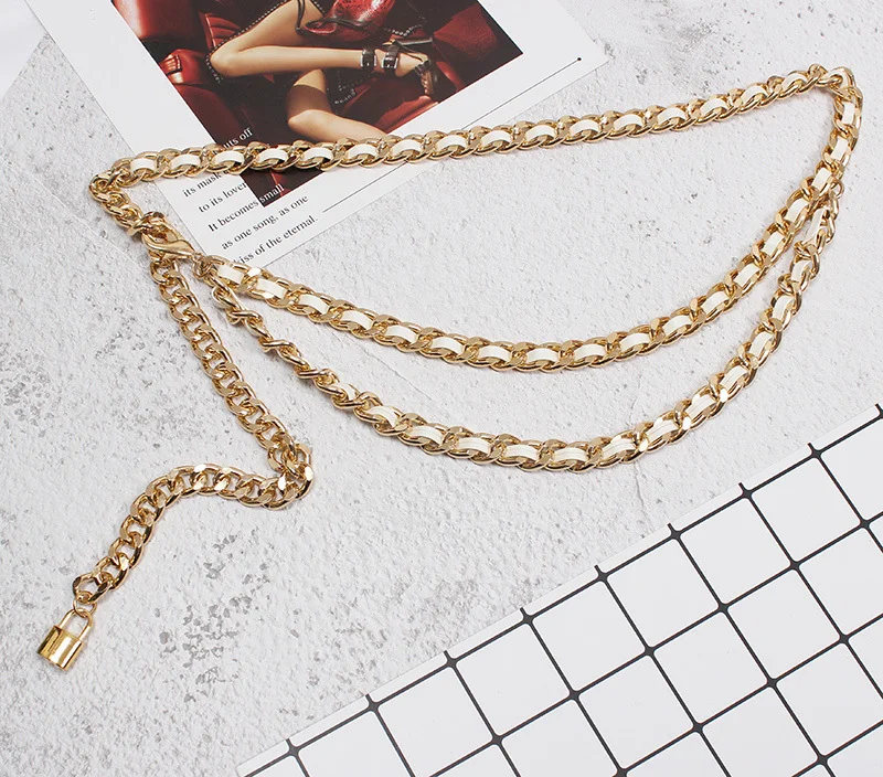 [EAM] Pu Leather Black Metal Chain Long Elegant Belt Personality Women New Fashion Tide All-match Spring Autumn 2026 1U26708