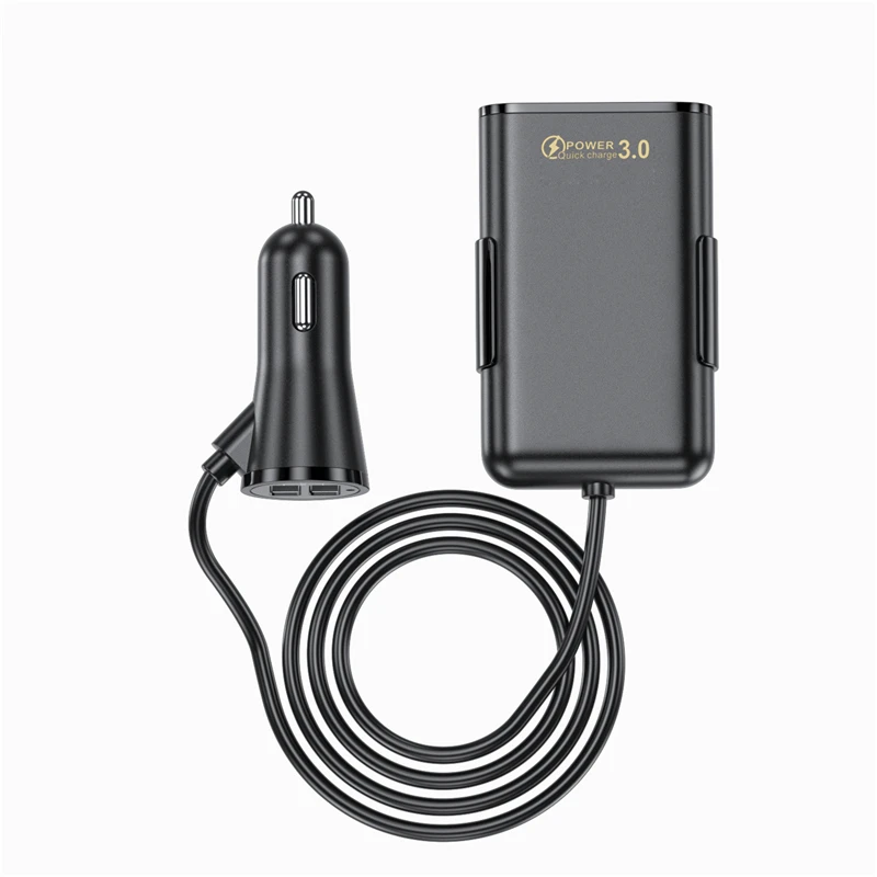 

4 Ports Car Charger USB Quick Charge 3.0 5.6ft Extension Cable QC 3.0 Fast Charge For Iphone Samsung Xiaomi Tablet Power Adapter