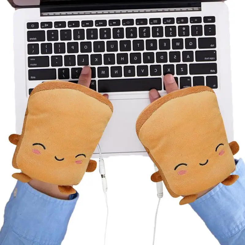 

1Pair USB Cute Panda Toast Shape Warm Gloves Heated Hand Warmer Heating Half Finger Winter Warm Gloves For Office Christmas Gift