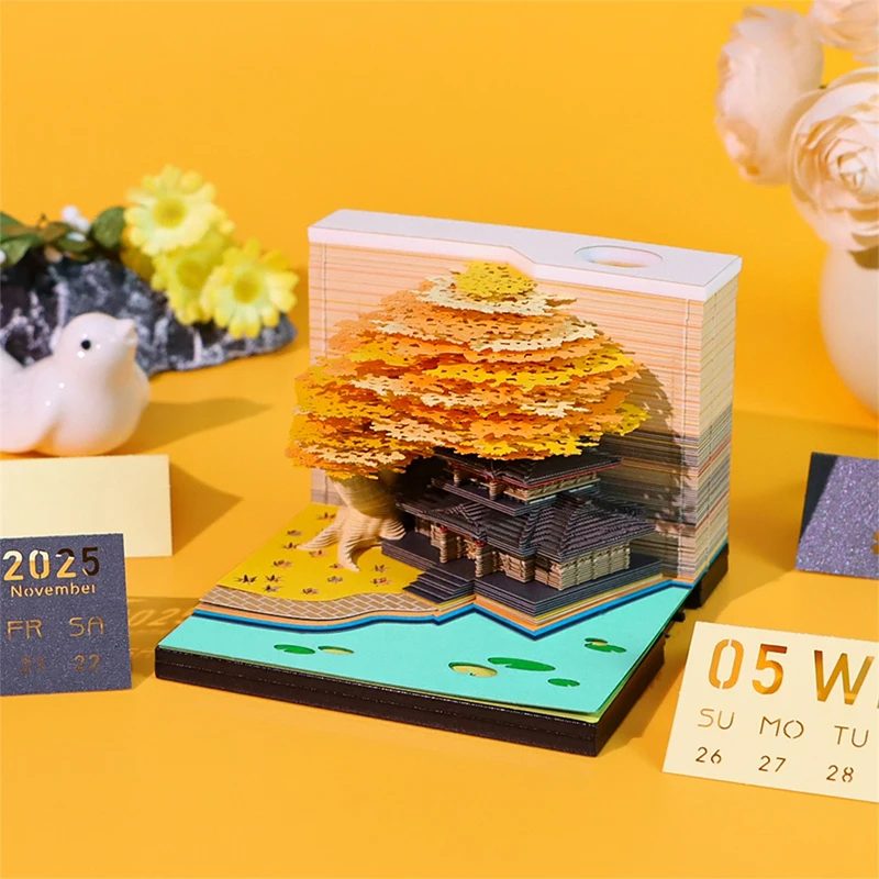 Desk Calendar With LED Lights Memo Pad DIY Notes Notepad 3D Art Paper Carving