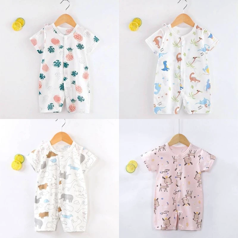Baby Bodysuits Fur 2022 New Style Soft Skin Thin Rompers Baby Boys And Girls Summer Cartoon Full Print  Pineapple Cherry  Round Cute Neck Bodysuits Baby Bodysuits are cool