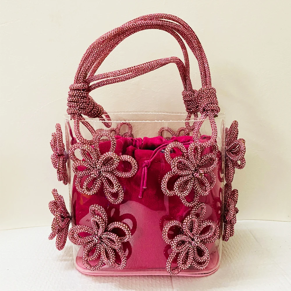 

Transparent Shiny Rhinestone Flower Luxury Designer Handbags For Women 2023 New Fashion High Quality Diamond Evening Bag Purses