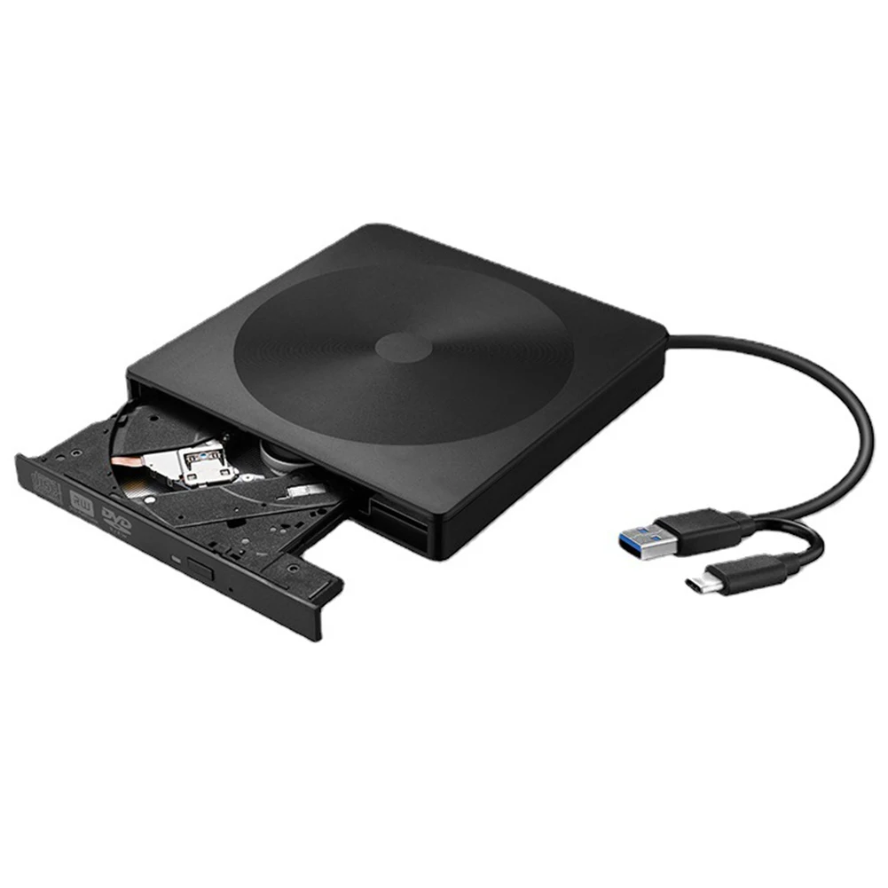 CD DVD Drive Plastic Enclosure Case USB3.0 Type-C Player Dual Ports Plug and Play for Windows/Mac OS/Linux