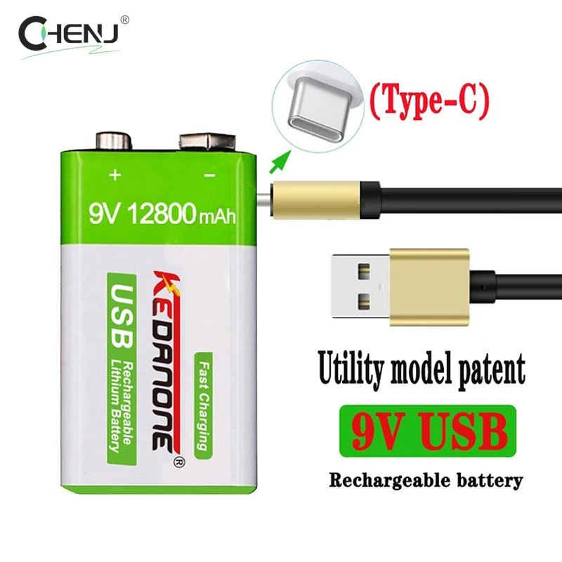 9V Rechargeable Battery 12800mAh 6F22 Micro USB 9v Li ion Lithium