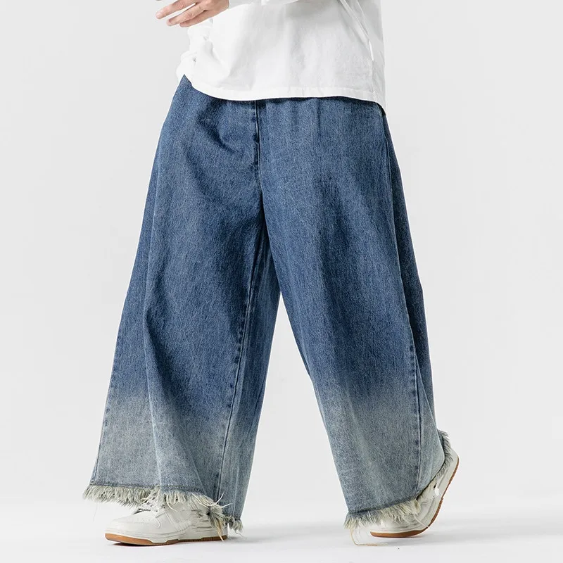 Autumn Winter Men's Denim Wide Leg Pants Hip Hop Loose Straight Jeans Casual Trouser Streetwear Plus Size denim pants denim trousers
