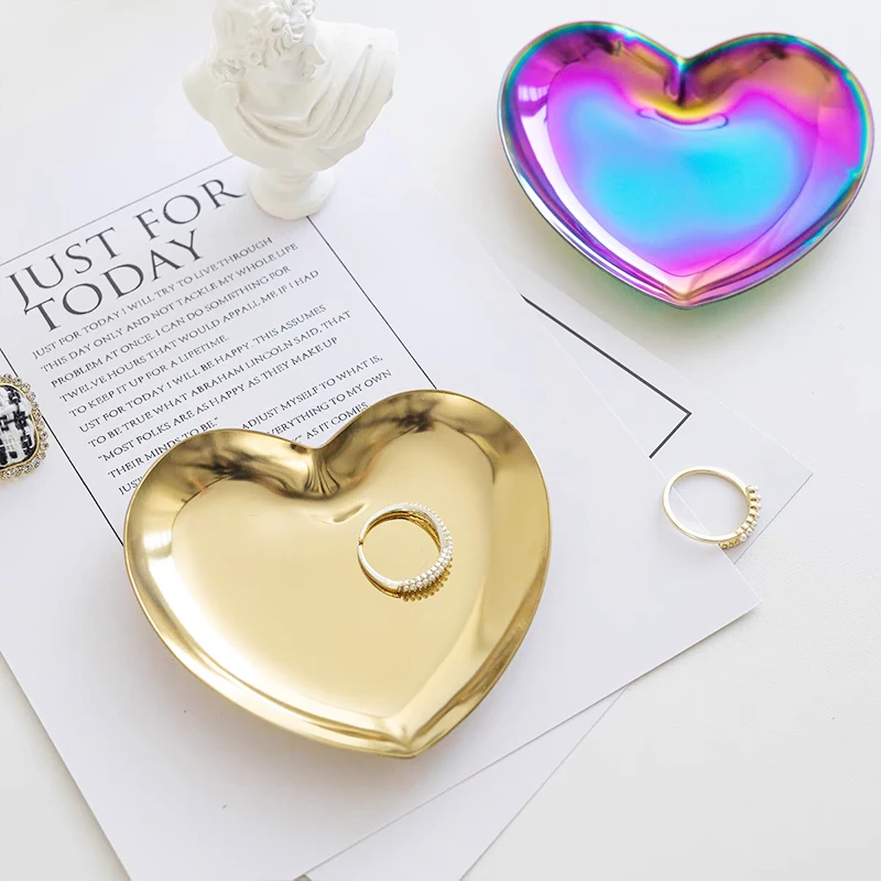 Modern Simple Metal Stainless Steel Heart Shape Storage Tray Jewelry Display Tray  Ring Watch  Storage Multi-functional Tray 2