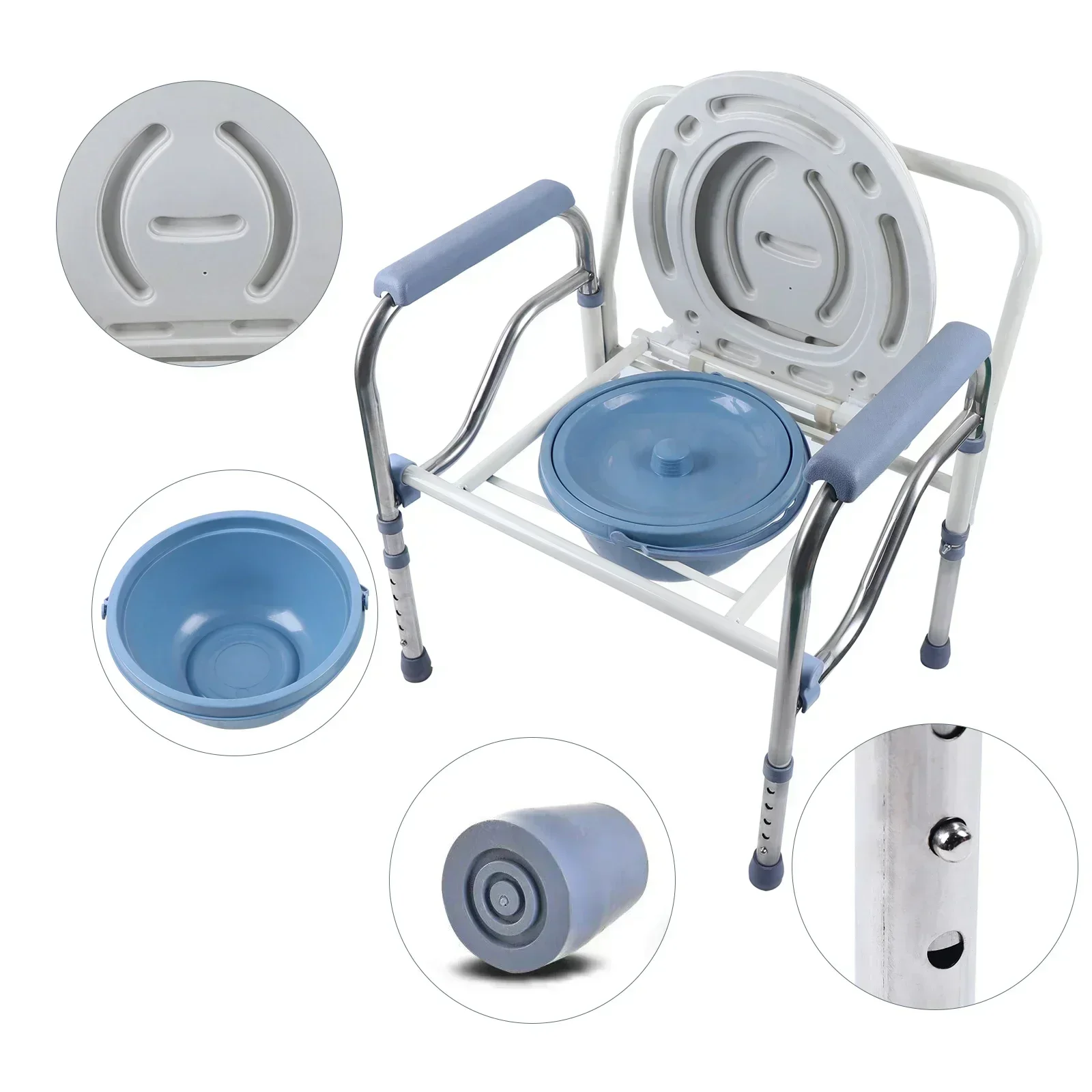 Töpfchenstuhl, leicht, faltbar, Toilettenstuhl, perforierte Stühle, sicher, höhenverstellbar, Toiletten- und Duschstuhl für ältere Menschen – Detail 19