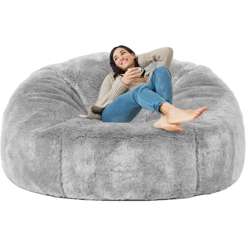 

6FT Giant Bean Bag Chair Cover (Cover only, No Filler) Soft Faux RH Fur Sofa Bed Cover Washable Bean Bag Couch Cover