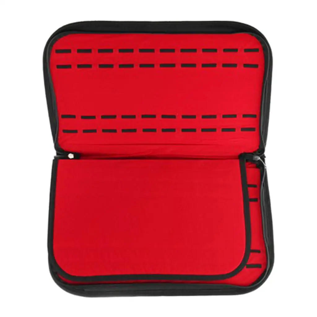 BLACK LEATHER 20 SLOT ZIPPER CASE STORAGE BOX ORGANIZER RED INTERIOR leather storage box