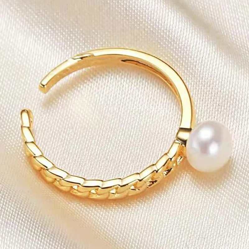 MULICHEN Freshwater Pearl Ring Women's Hand Jewelry Plated 14K Gold Temperament Irregular Opening Ring Free Shipping