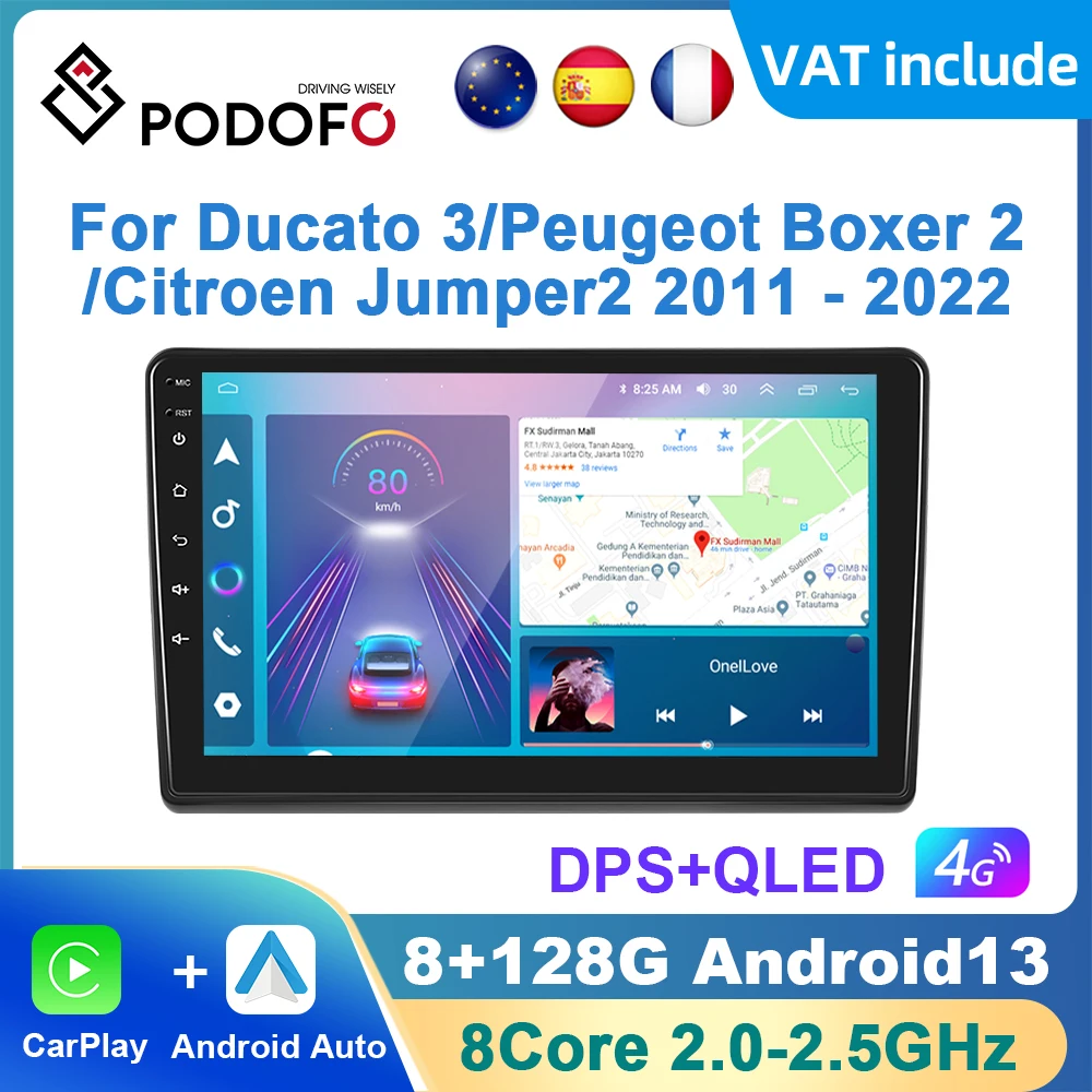 Podofo Ai Voice Android Carplay Autoradio Per Fiat Ducato 3/Peugeot Boxer 2/Citroen Jumper 2 2011 - 2022 4G Multimedia Autoradio