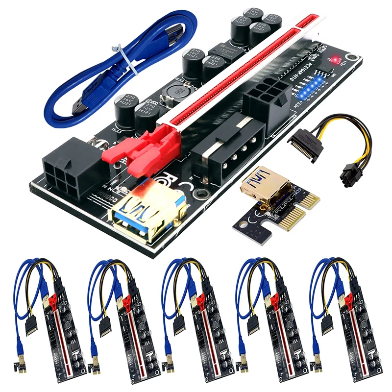 

5Pcs PCI-E 1X to 16X V009S PLUS Riser Card Graphics Extension Powered Riser Adapter Card for GPU Mining USB 3.0 Extension Cable