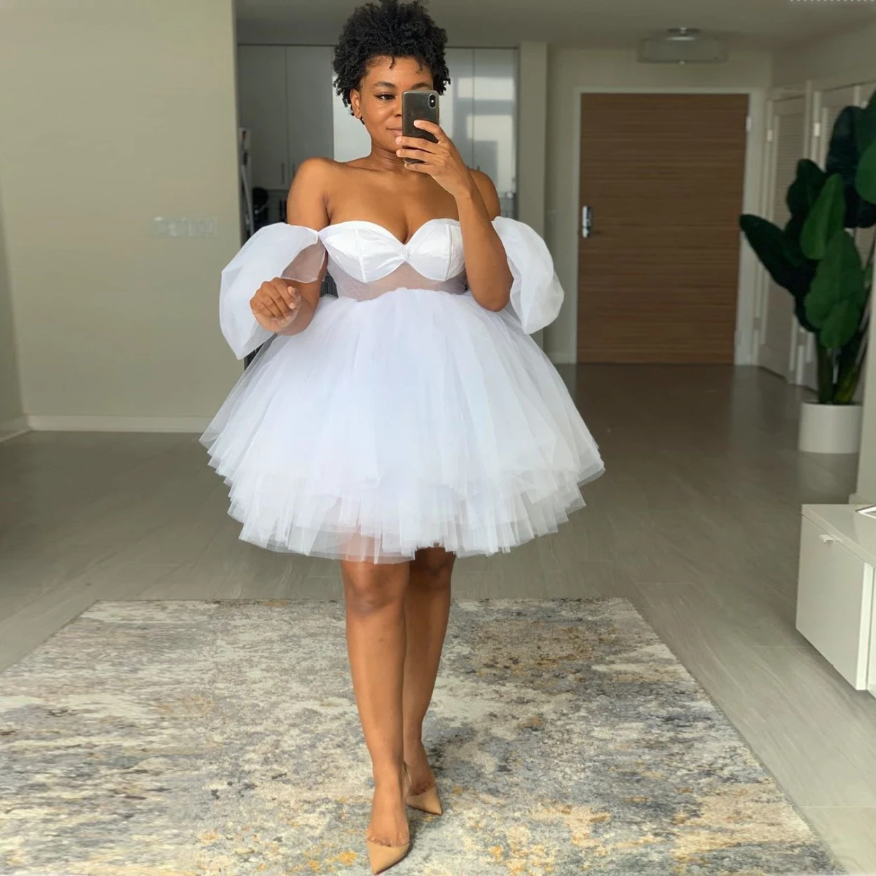 

Новинка, пушистое платье макси, Короткие вечерние платья Sweeheart для девушек, платье с открытыми плечами и спущенными рукавами, пышная юбка длиной до колена