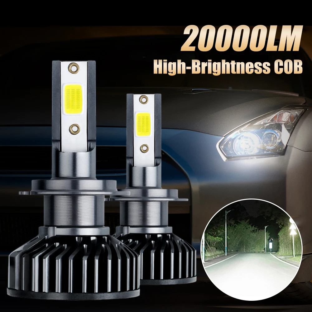 Ampoule LED H7 pour phares de voiture, Kit de 2 pièces, H1 H4 9005 9006  H11, 12V, pour voiture 20000LM 50W 6000K, blanc COB - AliExpress