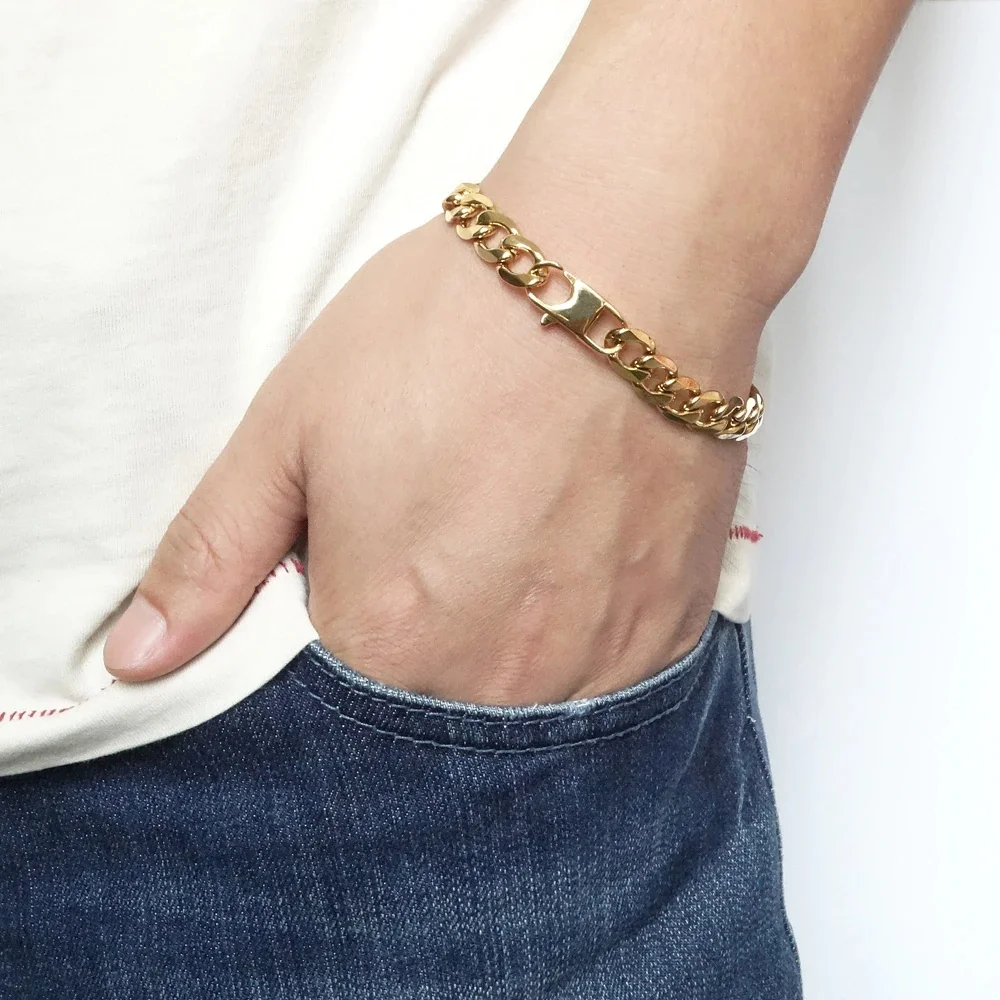 Chain Bracelet Men Women 6/8/10/12 Mm 8 Inches Curb Stainless Steel Punk Hip-hop Mens Jewellery Gift
