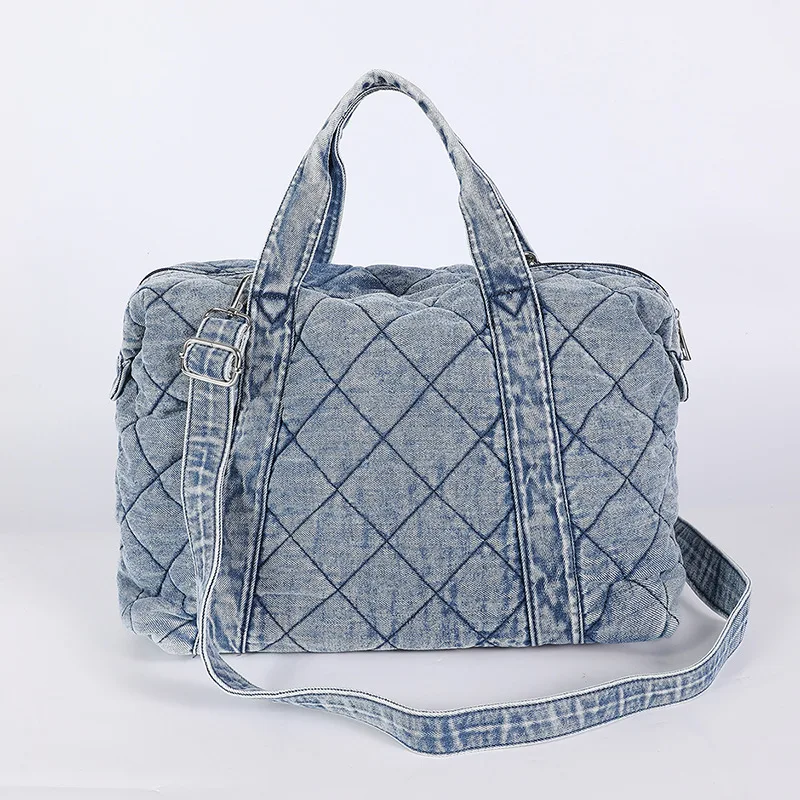 Large Capacity Tote Bags For Women Luxury Designer Handbags And Purses 2025 New In Denim Cloth Embroidery Rhombus Chain Shoulder
