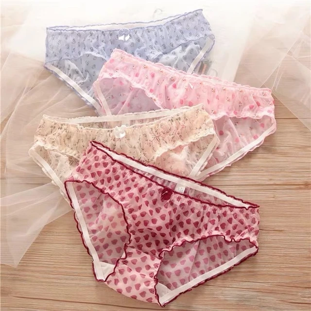 Japanese Underwear Female Girl Sweet Breathable Strawberry Mesh