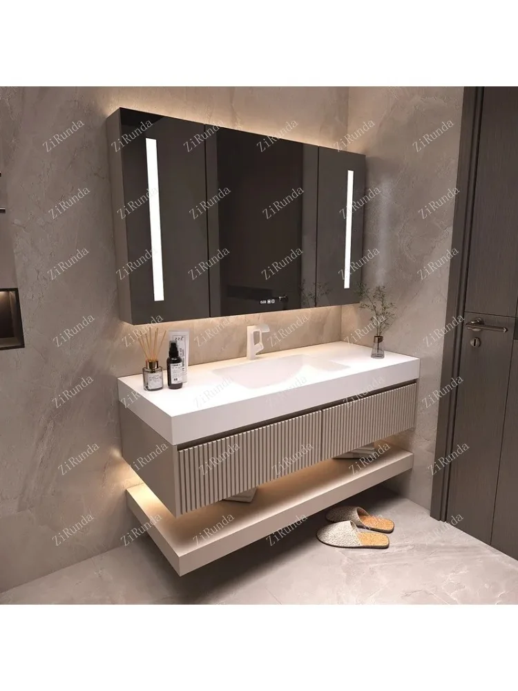 Cream Style Bathroom Cabinets Wall-mounted Design Large Capacity Storage Mirror Cabinets Shelves Furniture Bagno FYBC
