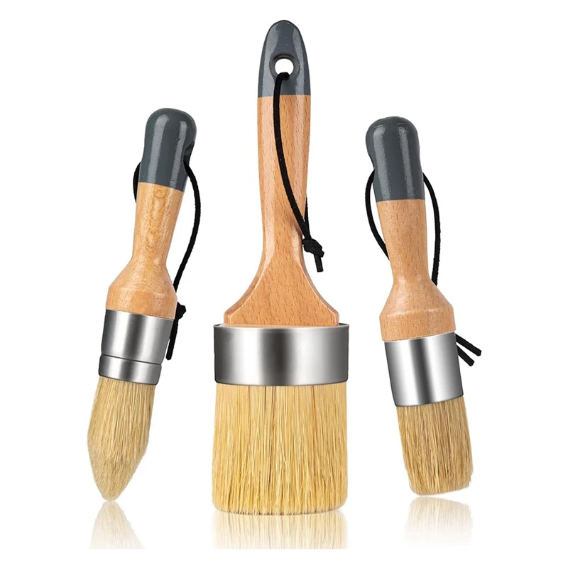 

Furniture Paint Brush Set Chalk Paint, Milk Paint For Furniture, 1 Largeoval Brush And 2 Small Round Brushes