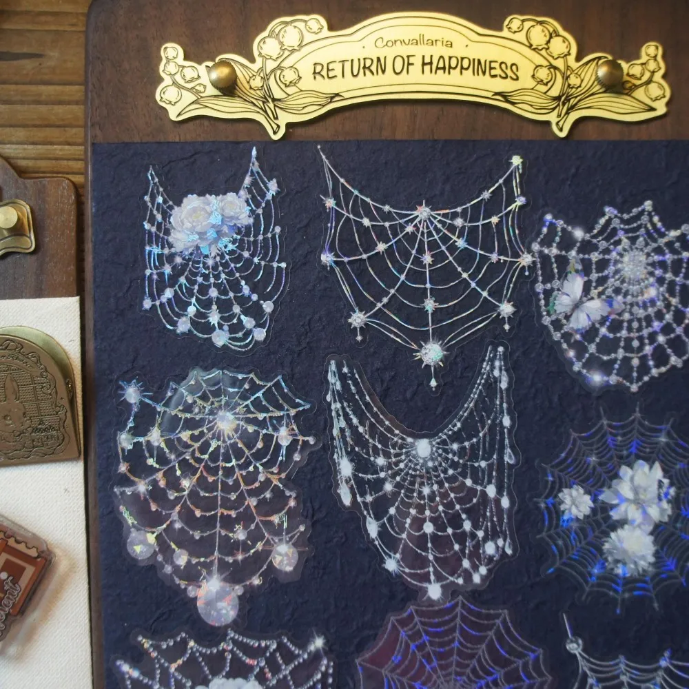 10 Sheets Spider Web Design PVC Sticker Scrapbooking Background Creative Gift Use