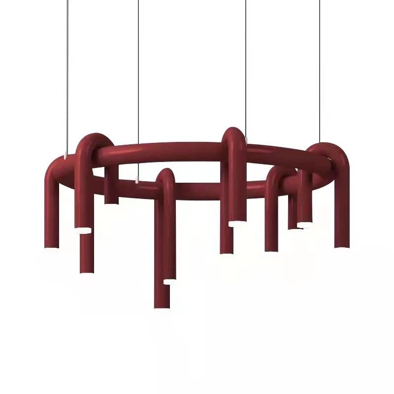 Novelty U-tube LED Chandeliers Living Room Restaurant Hanging Light Fixtures New Art Design Dark Red Black Metal Cord Adjustable