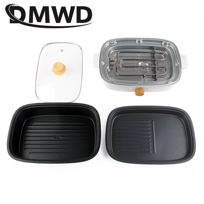 Split Electric Multifunction Cooker BBQ Barbecue Oven Grill Plate Non-stick Hot Pot Steak Frying Pan Food Noodle Cooking Skillet 5