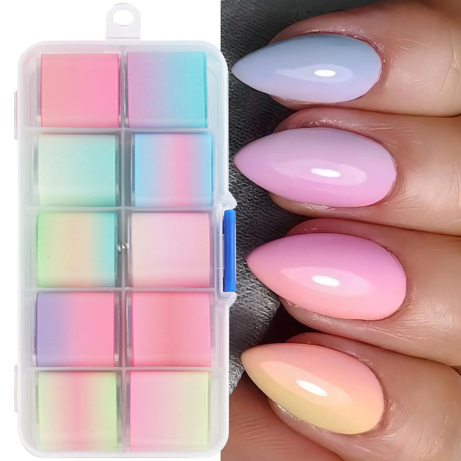 

10 Rolls Color Fluorescence Gradient Starry Sky Nail Art Stickers Foil Transfer Decals Manicure Starlight Paper Decors LEWB-112