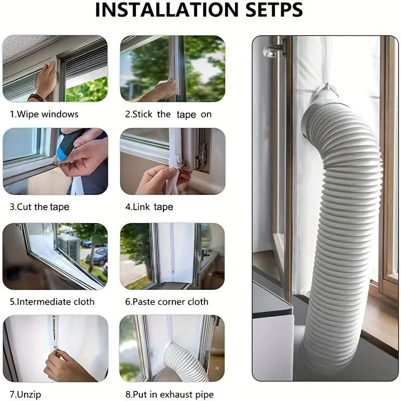 Window Seal Universal Air Lock Window Seal Cloth Plate 3 4 5m Hot Airs Stop Conditioner Outlet with Zip and Adhesive Fast