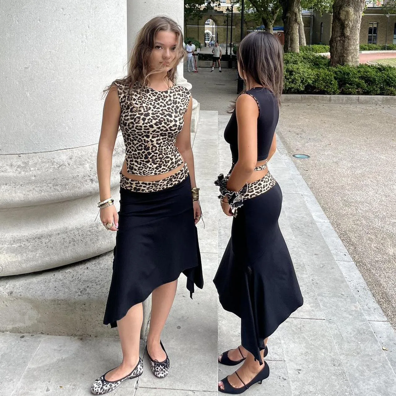 Leopard Sexy 2 Piece-Set Skirt Female Contrast Lace-Up Cropped Pullover And High Waist Skirt Sets Bandage Women's Outfits