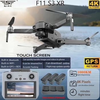 Drone SJRC F11 S3 XR con Telecomando con Schermo, Gimbal a 3 Assi, Fotocamera 4K HD EIS, GPS, WiFi 5G, Quadricottero RC Pieghevole Senza Spazzole