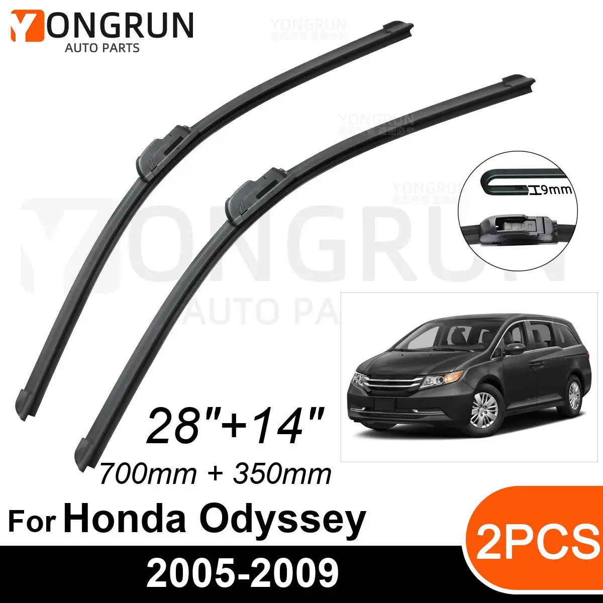 

Стеклоочистители передние Автомобильные для Honda Odyssey 2005-2009, резиновые щетки стеклоочистителя 28 + 14 дюймов, аксессуары для лобового стекла автомобиля