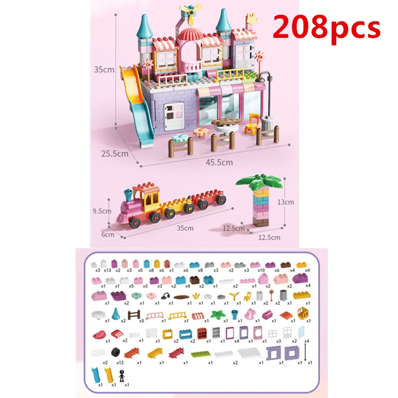 Large Building Blocks Gril Dream Doll House Big Pink Princess