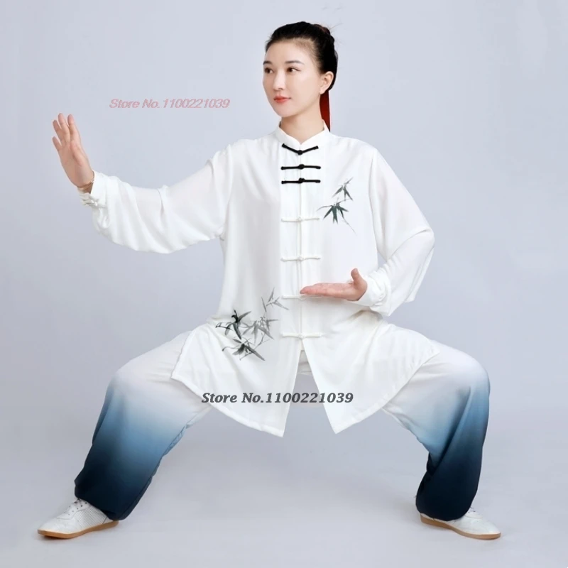 2024 Cinese Tai Chi Uniforme Wushu Taiji Mattina Esercizio Top + Pantaloni Set Tai Chi Stage Team Performance Kungfu Tai Chi Uniform
