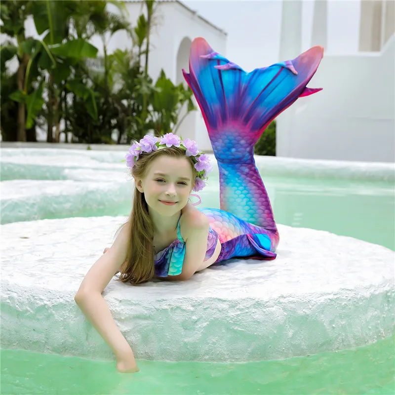 sexy halloween costumes for women Kids Girls Swimming Mermaid Tail Mermaid Costume Cosplay Children Swimsuit Fantasy Beach Bikini Can Add Monofin Fin Halloween anime dress