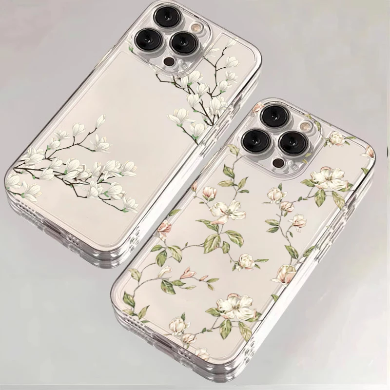 Green Floral Pattern Transparent Phone Case