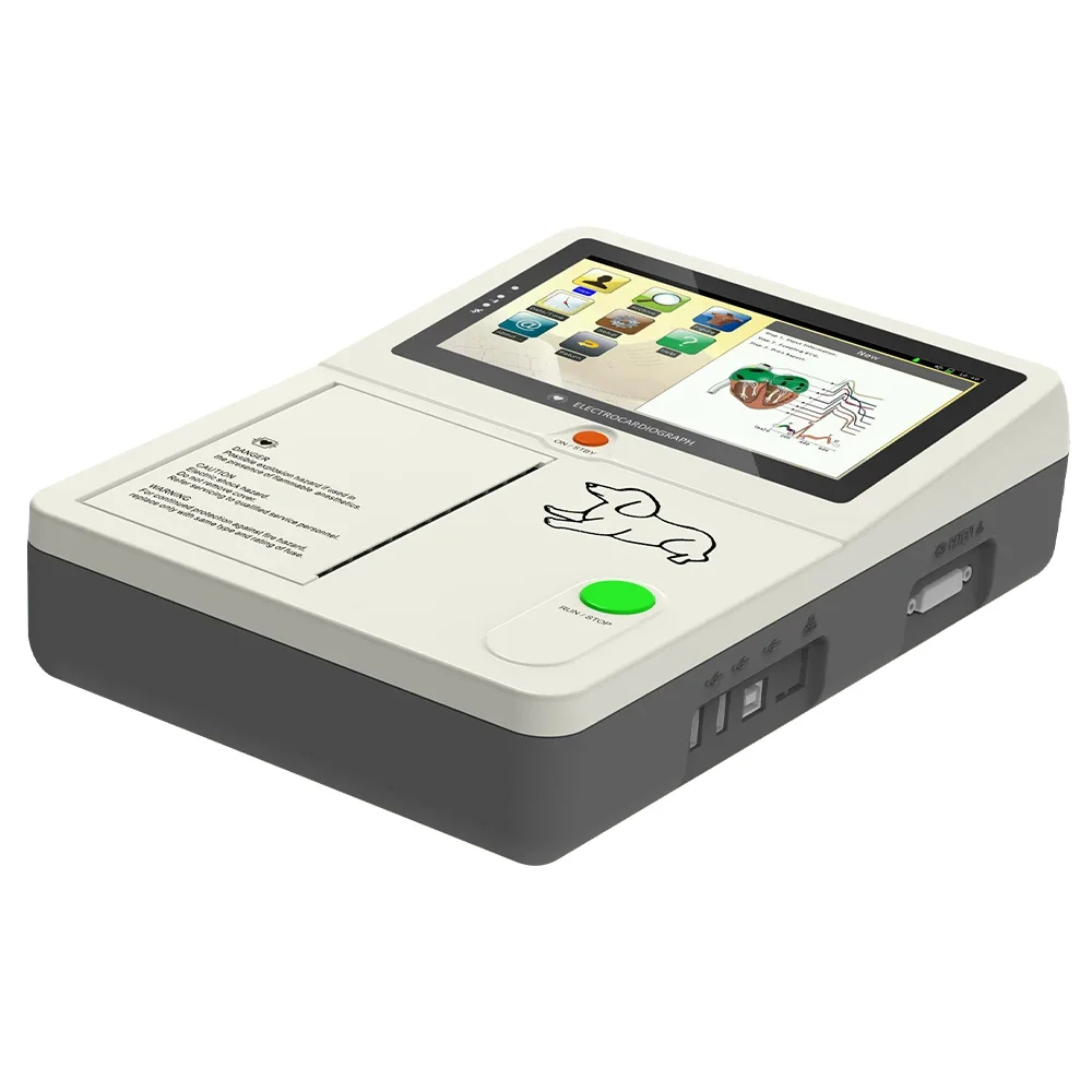 6 Channel 12 Lead Veterinary ECG Machine 7"Touch Screen Vet Electrocardiograph For Pets with Thermal Printer
