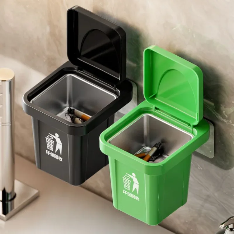 portable ashtray Ashtray with Lid Stainless Steel Bathroom Wall Hanging Notch Anti-fly Ash
