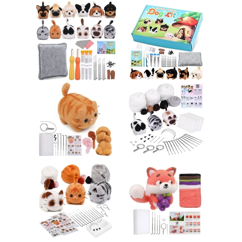 KX4B Animal Needle Felting Starter Kits with Tool and Instruction, Wool Felting Craft Making Supplies for Beginners DIY Craft