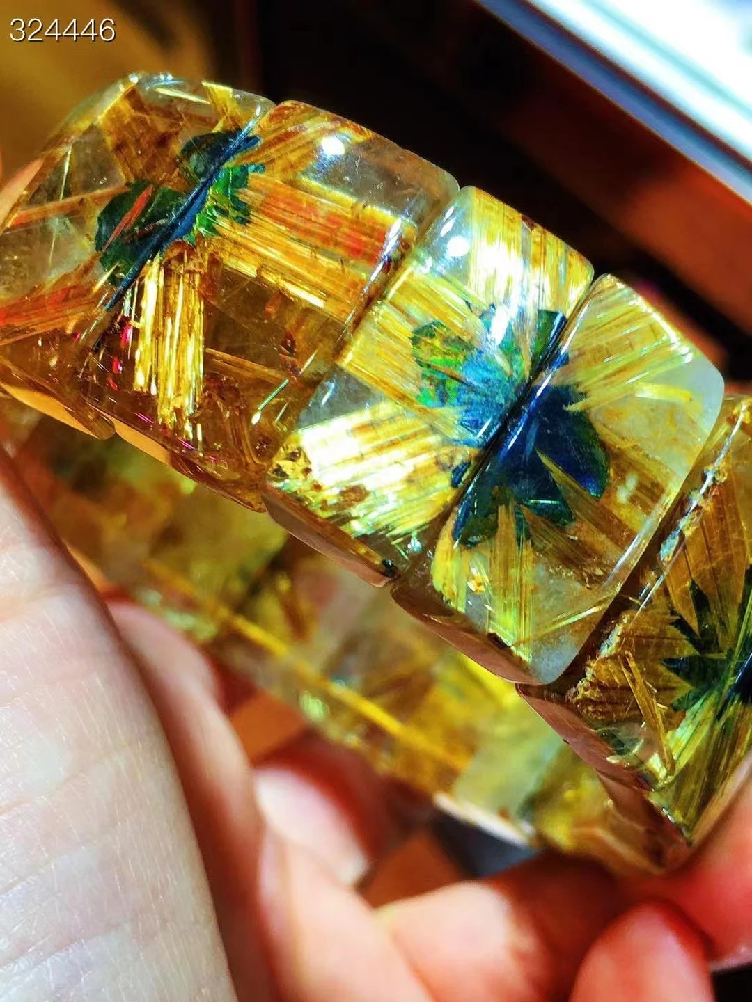 

Natural Gold Rutilated Quartz Flower Rectangle Beads Bracelet Bangle 22x13x7.5mm Women Men Fashion Wealthy Stone Genuine AAAAAA